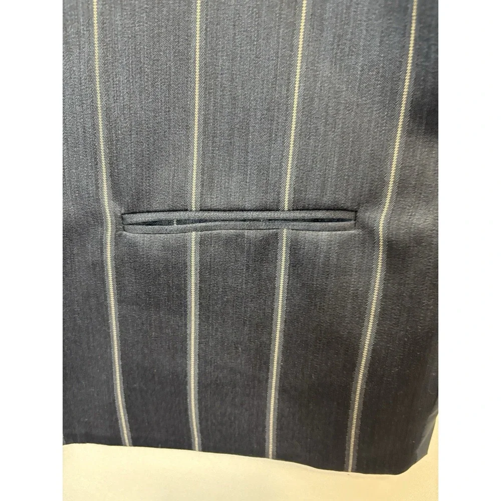 Men's Reversible Formal Vest Navy Blue Pinstripe Satin Waistcoat Suit Vest